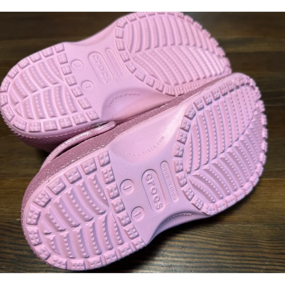 NEW Crocs Sizes C11 - J1 Kids' Classic Glitter Clog - Pink Tweed Glitter